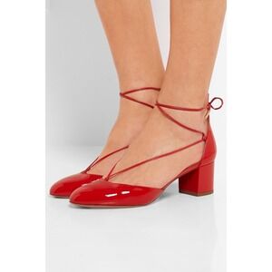 $500+ NIB Aquazzura Alexa Red Patent Leather Block Heel Pumps Shoes Italy/37